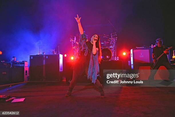 Amy Lee of Evanescence performs on stage at Fillmore Miami Beach on November 13, 2016 in Miami Beach, Florida.