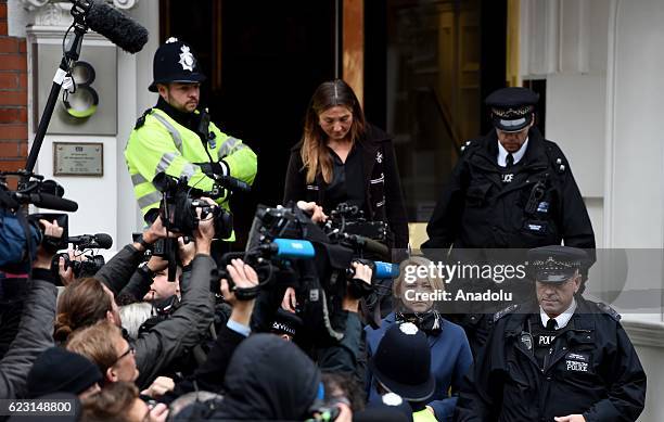 Swedish chief prosecutor Ingrid Isgren leaves the Embassy of Ecuador in London, England on November 14, 2016. Swedish prosecutors questioned...