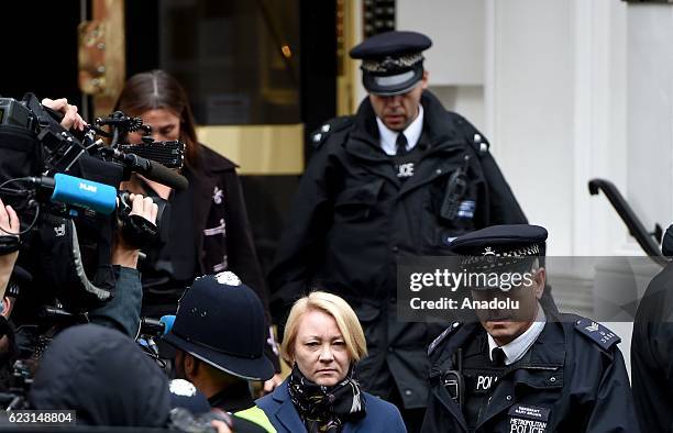 Swedish chief prosecutor Ingrid Isgren leaves the Embassy of Ecuador in London, England on November 14, 2016. Swedish prosecutors questioned...