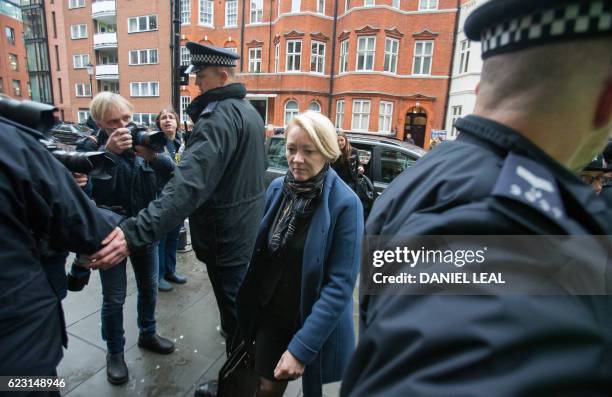 Swedish prosecutor Ingrid Isgren arrives back at the Ecuadorian Embassy in London on November 14, 2016 where WikiLeaks founder Julian Assange was...