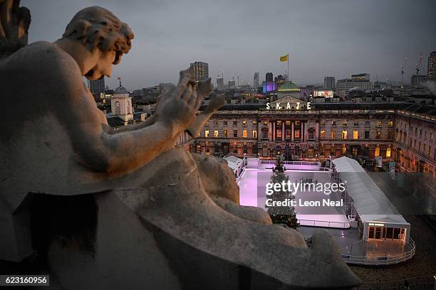 View of the ice rink at "Skate at Somerset House with Fortnum and Mason" at Somerset House on November 14, 2016 in London, England. Running from...