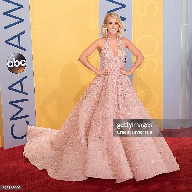 Singer-songwriter Carrie Underwood attends the 50th annual CMA Awards at the Bridgestone Arena on November 2, 2016 in Nashville, Tennessee.