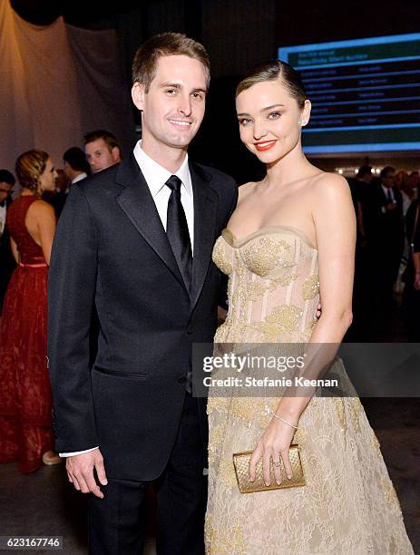 Founder, Snapchat Evan Spiegel and model Miranda Kerr attend the Fifth Annual Baby2Baby Gala, Presented By John Paul Mitchell Systems at 3LABS on...