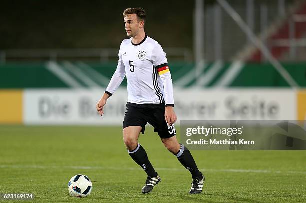 Benedikt Gimber of Germany runs with the ball during the U20 international friendly match between Germany and Poland at Stadion Zwickau on November...