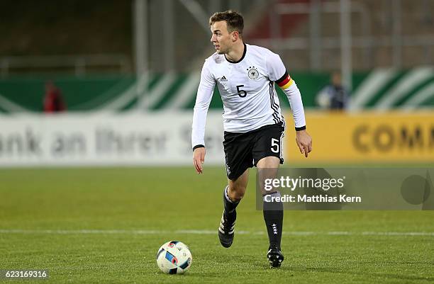 Benedikt Gimber of Germany runs with the ball during the U20 international friendly match between Germany and Poland at Stadion Zwickau on November...