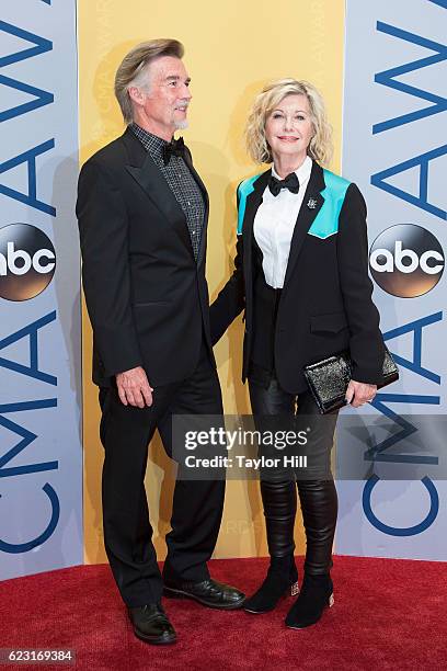 John Easterling and singer-songwriter Olivia Newton-John attend the 50th annual CMA Awards at the Bridgestone Arena on November 2, 2016 in Nashville,...