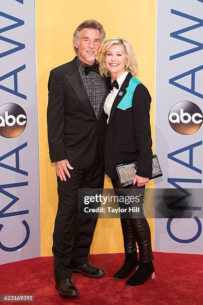 John Easterling and singer-songwriter Olivia Newton-John attend the 50th annual CMA Awards at the Bridgestone Arena on November 2, 2016 in Nashville,...