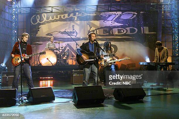 Episode 2534 -- Pictured: Musical guest Ben Lee performs with band on July 30, 2003 --