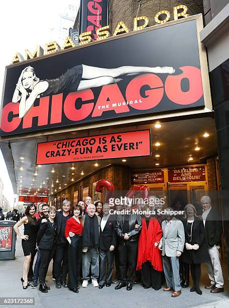 Original "Chicago" cast and production members pose for a photo as they celebrate the 20th anniversary of "Chicago" opening on Broadway at the...