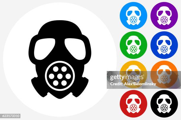 bildbanksillustrationer, clip art samt tecknat material och ikoner med gas mask icon on flat color circle buttons - gasmask