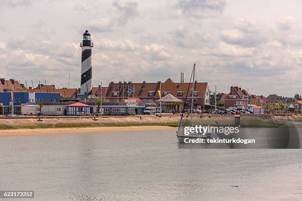 sailing boat travelling at normandy coast near calais france - calais stock pictures, royalty-free photos & images