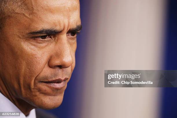 President Barack Obama speaks during a news conference in the Brady Press Briefing Room at the White House on November 14, 2016 in Washington, DC....