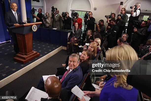 President Barack Obama answers questions from journalists during a news conference in the Brady Press Briefing Room at the White House on November...