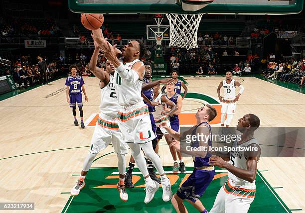University of Miami guard Bruce Brown grabs a rebound during an NCAA basketball game between the Western Carolina University Catamounts and the...