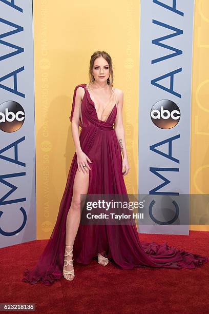 Singer Danielle Bradbery attends the 50th annual CMA Awards at the Bridgestone Arena on November 2, 2016 in Nashville, Tennessee.