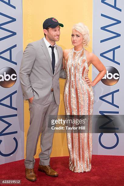 Soccer player Juan Pablo Galavis and singer Meghan Linsey attend the 50th annual CMA Awards at the Bridgestone Arena on November 2, 2016 in...