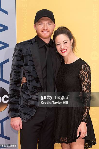 Singer-songwriter Eric Paslay and Natalie Harker attend the 50th annual CMA Awards at the Bridgestone Arena on November 2, 2016 in Nashville,...