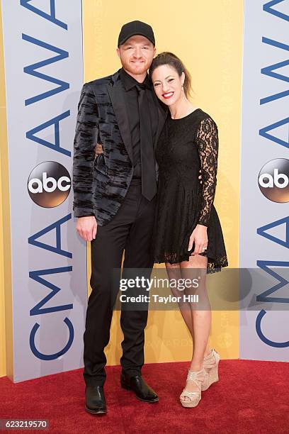 Singer-songwriter Eric Paslay and Natalie Harker attend the 50th annual CMA Awards at the Bridgestone Arena on November 2, 2016 in Nashville,...