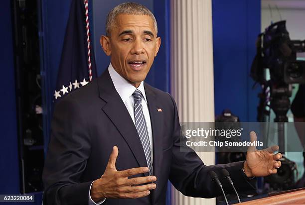 President Barack Obama speaks during a news conference in the Brady Press Briefing Room at the White House on November 14, 2016 in Washington, DC....