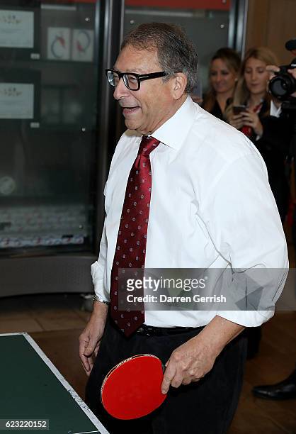 Stuart Weitzman plays pingpong during a private dinner to celebrate the opening of the Stuart Weitzman London Flagship Store, at the Royal Academy of...