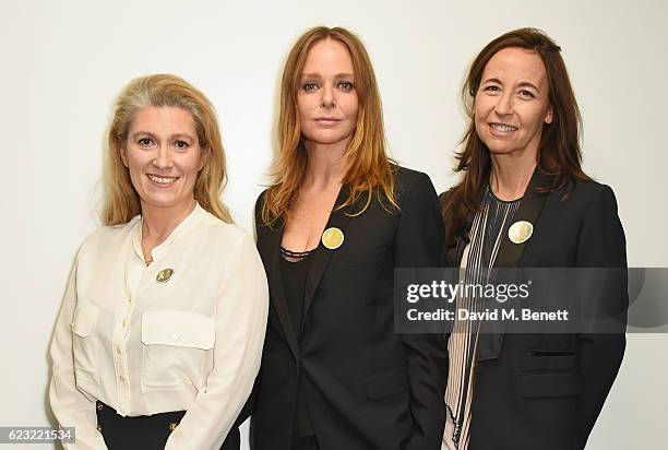 Marie-Claire Daveu, Chief Sustainability Officer at Kering, designer Stella McCartney and Beatrice Lazat, Human Resources Director at Kering, attend...