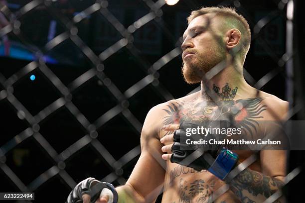 Closeup of Conor McGregor during Men's Lightweight fight vs Eddie Alvarez at Madison Square Garden. New York, NY CREDIT: Chad Matthew Carlson