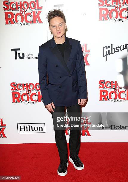 Conor Maynard attends the opening night of 'School Of Rock The Musical' at The New London Theatre, Drury Lane on November 14, 2016 in London, England.