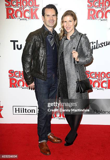 Jimmy Carr and Karoline Copping attend the opening night of 'School Of Rock The Musical' at The New London Theatre, Drury Lane on November 14, 2016...