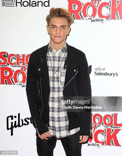 Freddy Parker attends the opening night of 'School Of Rock The Musical' at The New London Theatre, Drury Lane on November 14, 2016 in London, England.