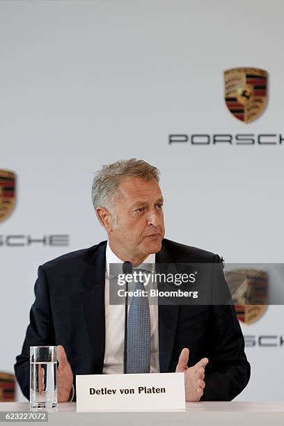 Detlev von Platen, head of sales and marketing for Porsche Automobil Holding SE, speaks at the Porsche Experience Center in Carson, California, U.S.,...