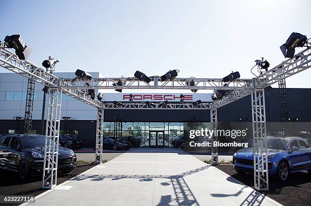 Porsche AG vehicles sit outside the Porsche Experience Center in Carson, California, U.S., on Monday, Nov. 14, 2016. Porsche Cars North America Inc....