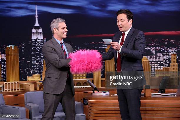 Episode 0570 -- Pictured: Talk show host Andy Cohen during an interview with host Jimmy Fallon on November 14, 2016 --