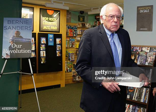 Senator Bernie Sanders signs copies of "Our Revolution: A Future To Believe In" at Barnes & Noble, 5th Avenue on November 14, 2016 in New York City.