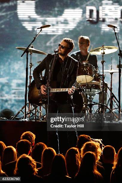 Eric Church performs onstage during the 50th annual CMA Awards at the Bridgestone Arena on November 2, 2016 in Nashville, Tennessee.