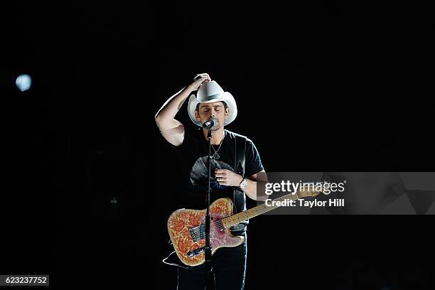 Brad Paisley performs onstage during the 50th annual CMA Awards at the Bridgestone Arena on November 2, 2016 in Nashville, Tennessee.