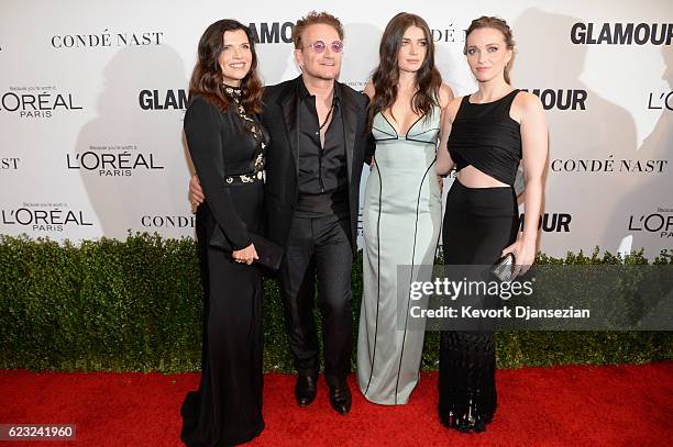 Alison Hewson, honoree Bono, actress Eve Hewson, and Jordan Hewson attend Glamour Women Of The Year 2016 at NeueHouse Hollywood on November 14, 2016...