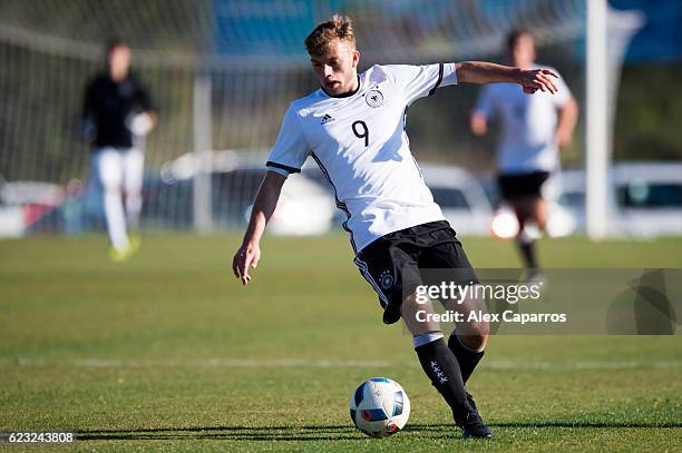 Manuel Wintzheimer of Germany controls the ball during the U18 international friendly match between Netherlands and Germany on November 14, 2016 in...