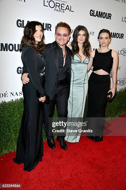 Alison Hewson, honoree Bono, actress Eve Hewson, and Jordan Hewson attend Glamour Women Of The Year 2016 at NeueHouse Hollywood on November 14, 2016...