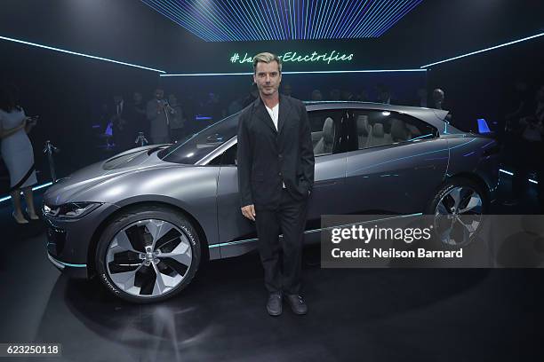 Musician Gavin Rossdale with the Jaguar I-PACE Concept, an all-electric performance SUV, ahead of its global debut at the Los Angeles Auto Show with...
