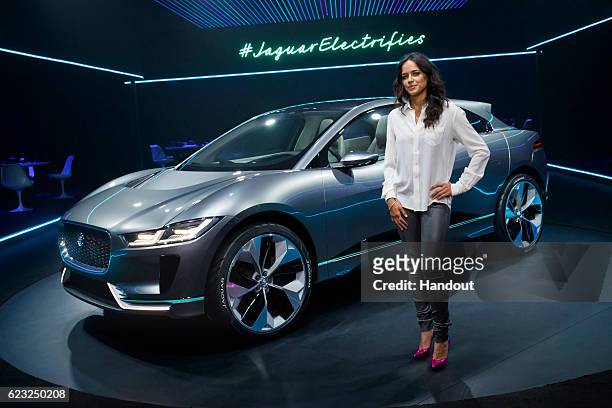 Michelle Rodriguez with the Jaguar I-PACE Concept at Milk Studios on November 14, 2016 in Los Angeles, California.
