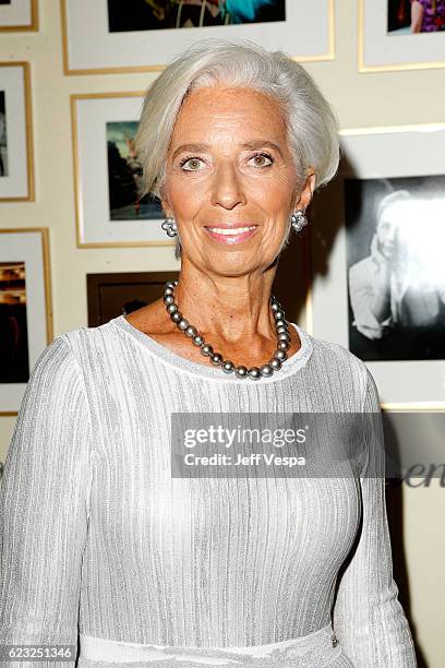 Honoree Christine Lagarde poses in the green room at Glamour Women Of The Year 2016 at NeueHouse Hollywood on November 14, 2016 in Los Angeles,...