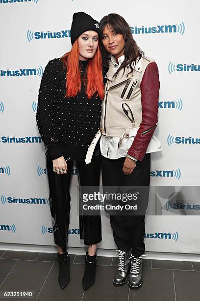 Caroline Hjelt and Aino Jawo of Icona Pop visit the SiriusXM Studios on November 14, 2016 in New York City.