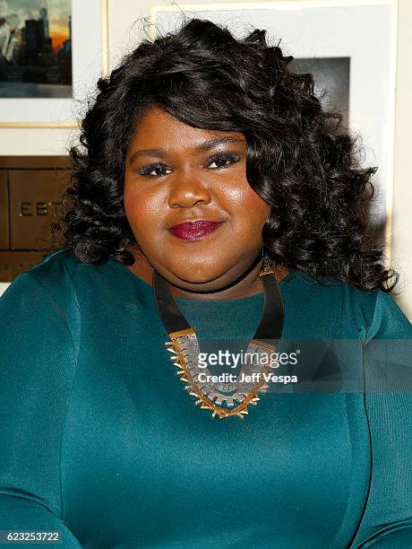 Actress Gabourey Sidibe poses in the green room at Glamour Women Of The Year 2016 at NeueHouse Hollywood on November 14, 2016 in Los Angeles,...