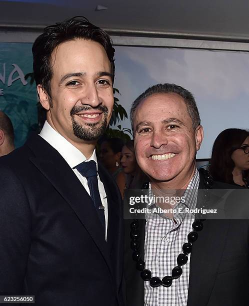 Songwriter Lin-Manuel Miranda and Walt Disney Studios President Alan Bergman attend The World Premiere of Disneys "MOANA" at the El Capitan Theatre...