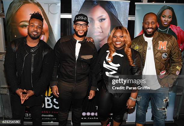 Vashawn Mitchell, James Fortune, Tasha Cobbs, and Isaac Carree attend Tasha Cobbs Presents A Benefit Concert For Haiti at Suite Lounge on November...