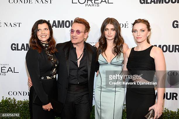 Alison Hewson, honoree Bono, and actress Eve Hewson and Jordan Hewson attend Glamour Women Of The Year 2016 at NeueHouse Hollywood on November 14,...