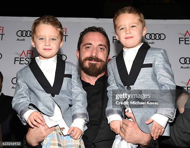 Actor Aiden Weinberg, director Caspar Phillipson, and actor Brody Weinberg attend the premiere of 'Jackie' at AFI Fest 2016, presented by Audi at The...
