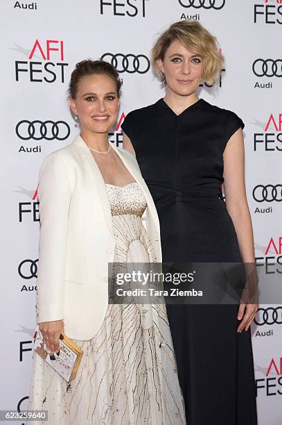 Actresses Natalie Portman and Greta Gerwig attend the premiere of 'Jackie' at AFI Fest 2016, presented by Audi at TCL Chinese Theatre on November 14,...