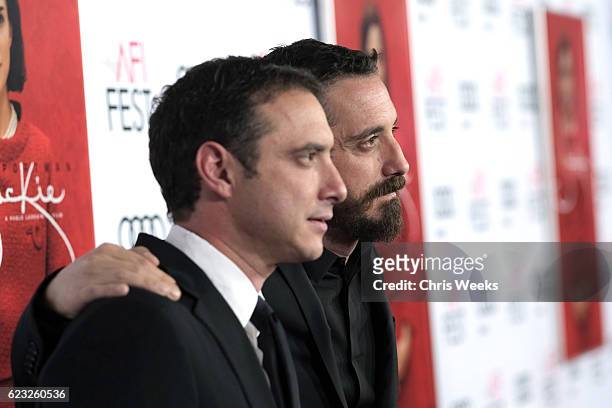 Producer Juan de Dios Larrain and director Pablo Larrain attend the premiere of 'Jackie' at AFI Fest 2016, presented by Audi at The Chinese Theatre...