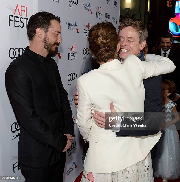 Director Pablo Larrain and actors Natalie Portman and Caspar Phillipson attend the premiere of 'Jackie' at AFI Fest 2016, presented by Audi at The...